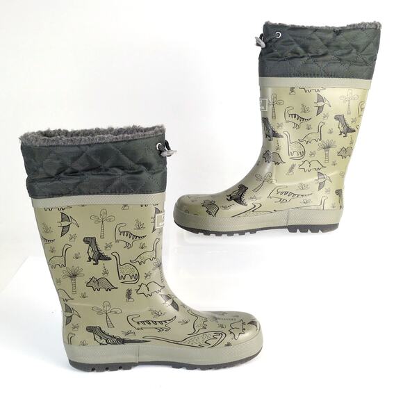 RainAngel Kids Boys 4 Gray Dinosaur Print Rubber Rain Boots, Insulated Lining - Picture 5 of 11